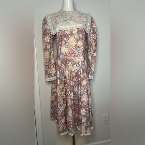 Floral Lace Pleated Vintage 80s Cottagecore Dress No Tags Unbranded Tiny Flaw